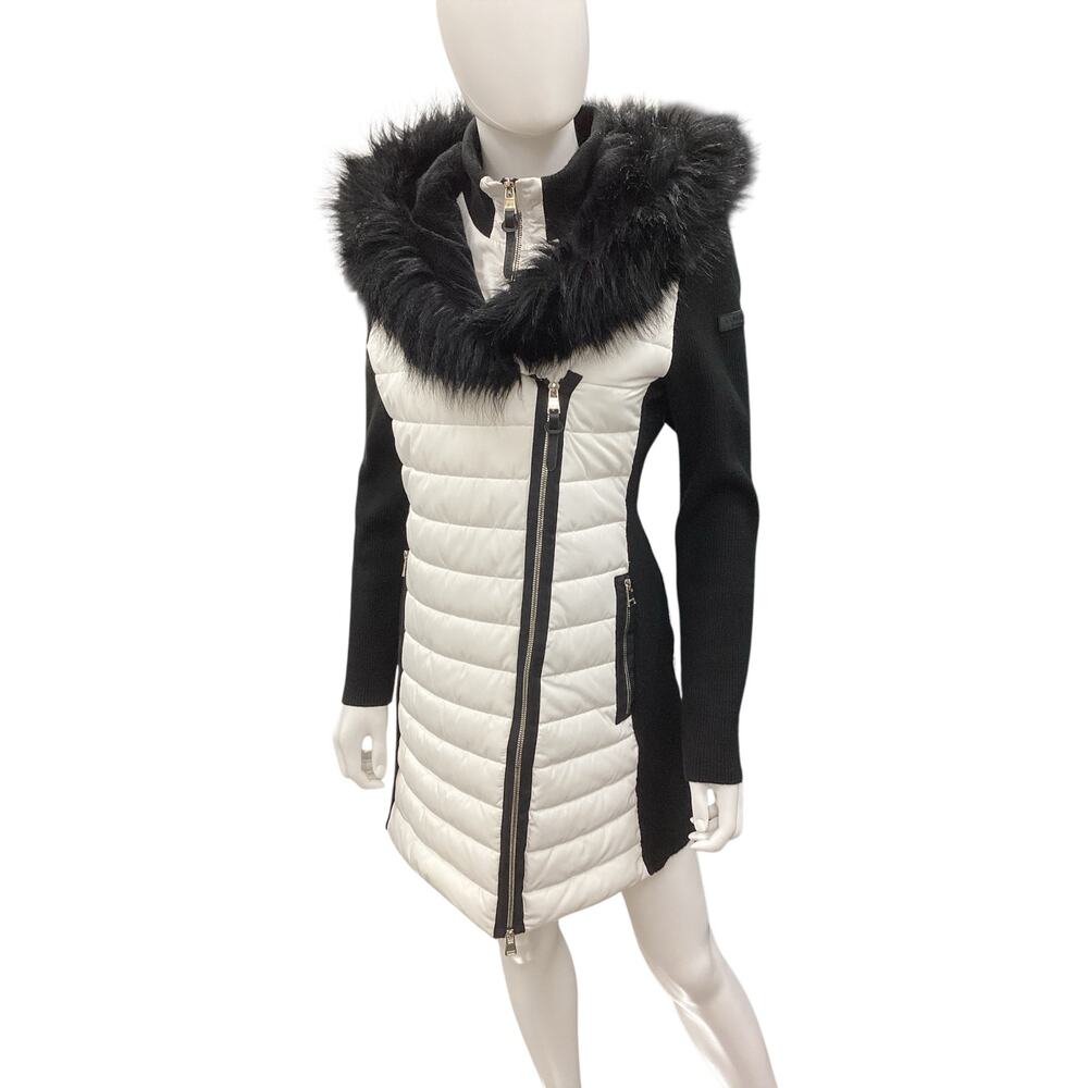 Calvin Klein Performance Coat Women’s Size S Zip Up Sweater Sleeves Black &White